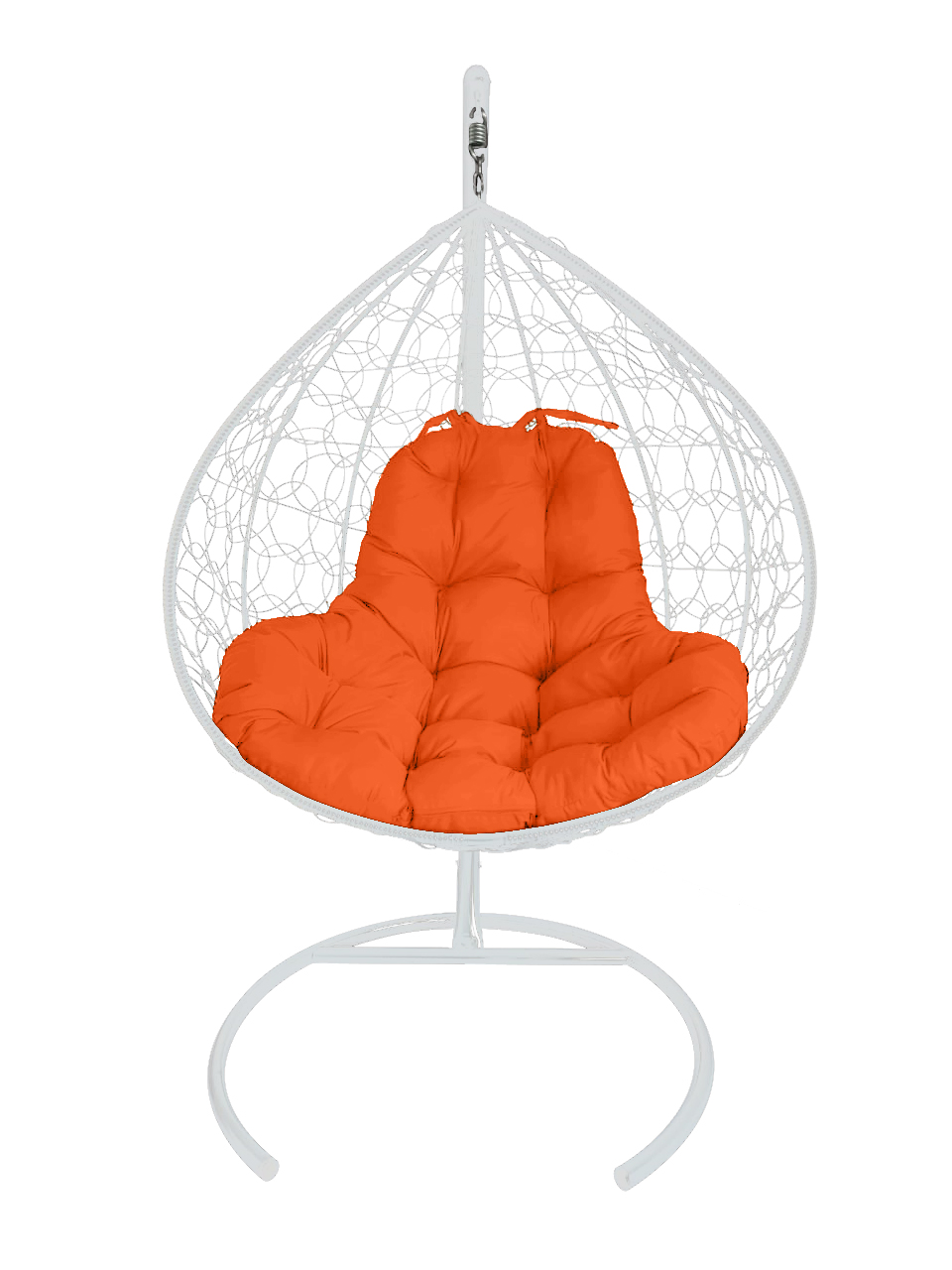 Подвесное кресло XL с ротангом белое, оранжевая подушка