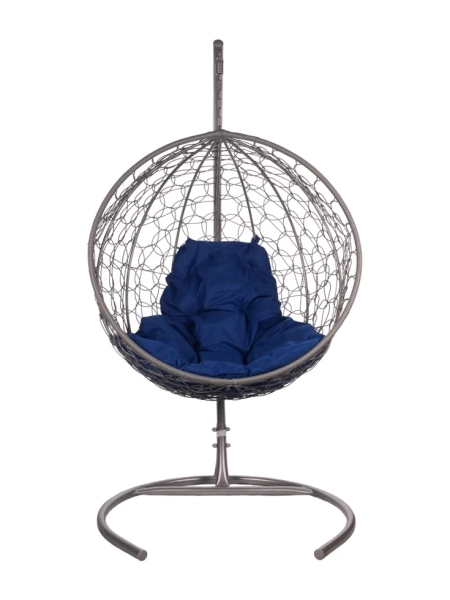 Подвесное кресло из ротанга "Kokos Gray" синяя подушка