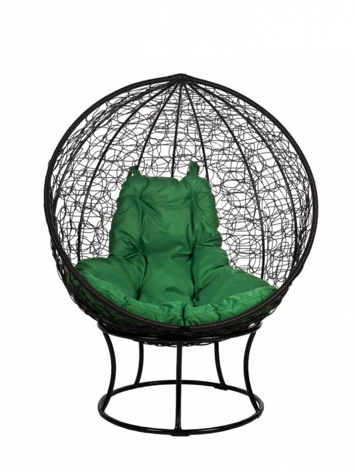 Кресло из ротанга Orbis Black, зелёная подушка
