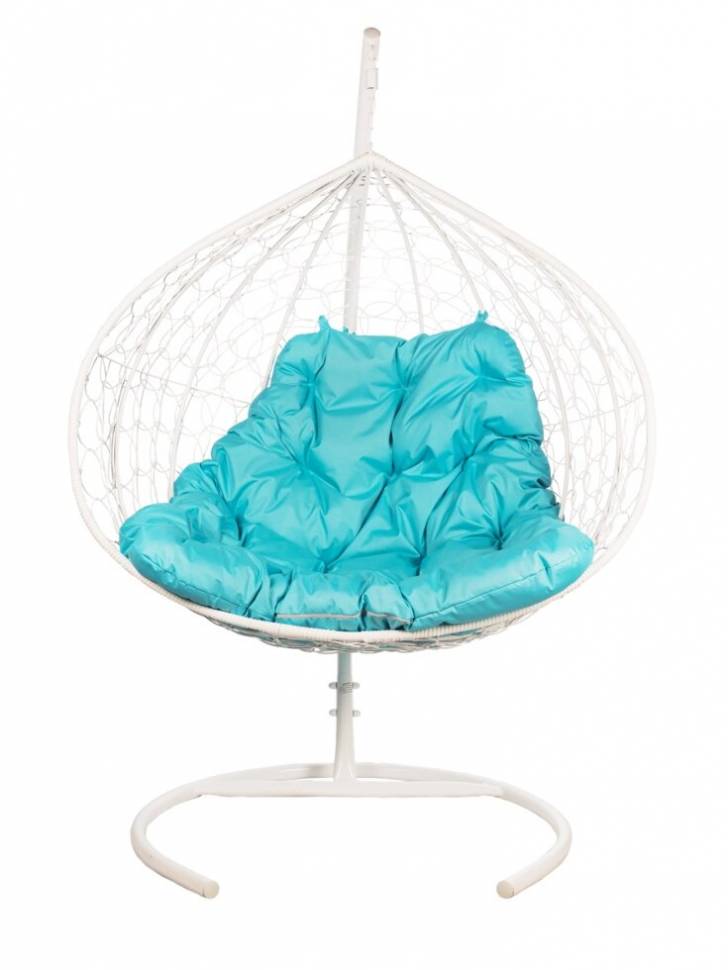 Двойное подвесное кресло Gemini promo white с голубой подушкой