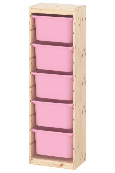 Стеллаж вертикальный 440х300х1420 ТРУФАСТ б/п сосна,контейнеры:розовый (5Б) Profi&Hobby