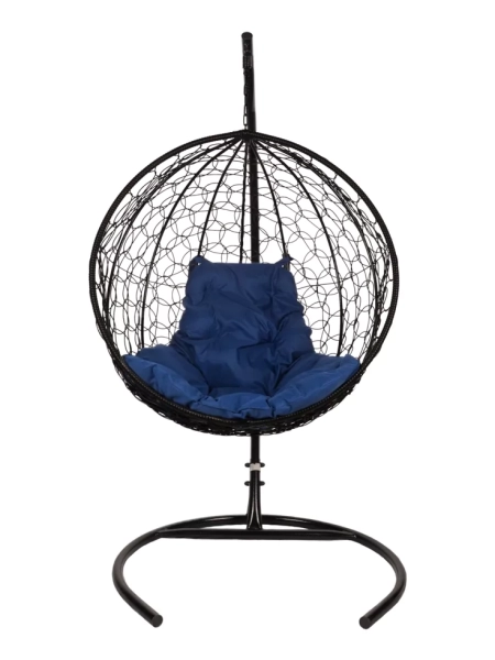 Подвесное кресло из ротанга "Kokos Black" синяя подушка