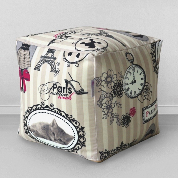 Пуфик мешок Кубик Париж фэшн, мебельный хлопок