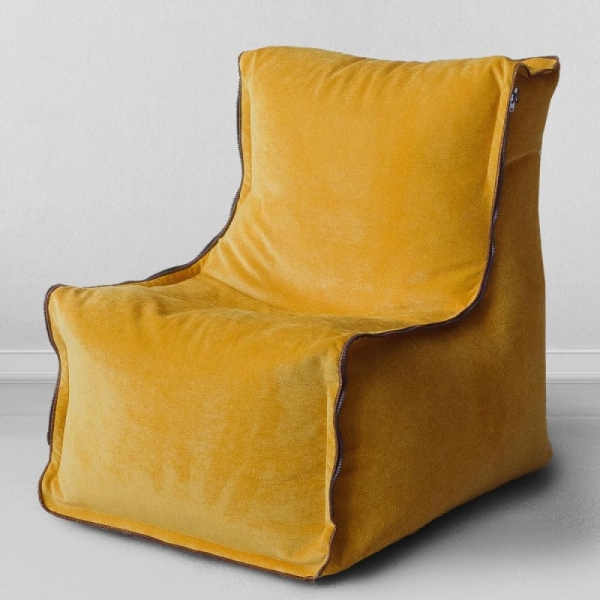 Бескаркасное кресло Лофт, микровельвет, желтая горчица