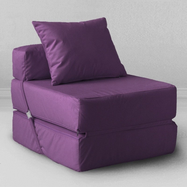 Бескаркасное кресло-кровать, мебельный велюр, баклажан