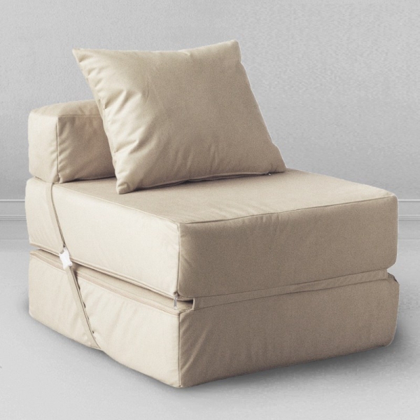 Бескаркасное кресло-кровать, мебельный велюр, Латте