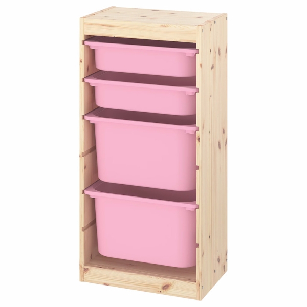 Стеллаж вертикальный 440х300х910 ТРУФАСТ б/п сосна,контейнеры:розовый (2С)/розовый(2Б)Profi&Hobby