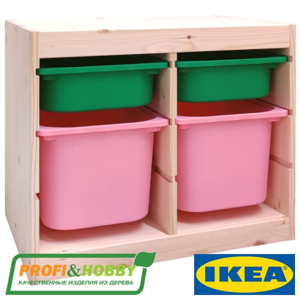 Стеллаж двойной 630х440х520 ТРУФАСТ б/п сосна,контейнеры:зеленый(2С)/розовый(2Б) Profi&Hobby