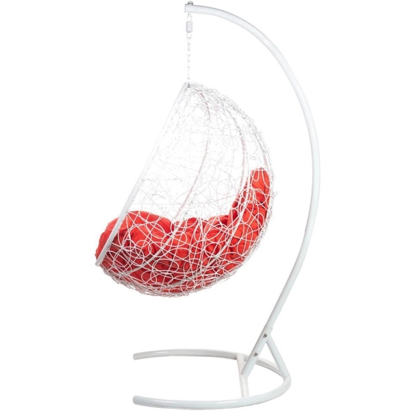 Плетеное подвесное кресло "Kokos White" красная подушка
