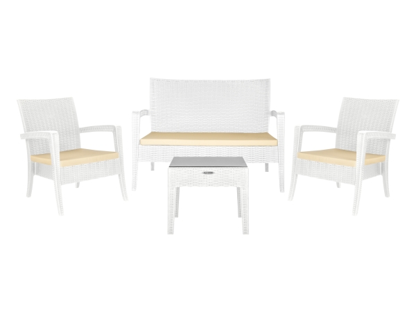 Комплект садовый RATTAN Ola Dom 2 кресла + диван + столик квадратный, белый