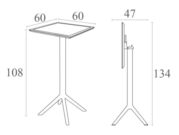 Стол пластиковый барный складной, Sky Folding Bar Table 60, 600х600х1080 мм,  темно-серый