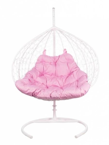 Двойное подвесное кресло Gemini promo white с  розовой подушкой