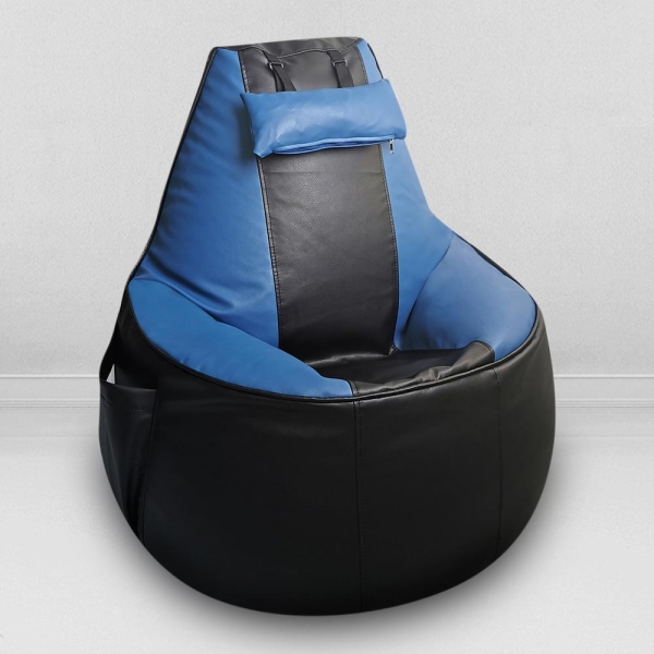 Кресло-мешок игровое кресло Геймер, экокожа, черно-синее