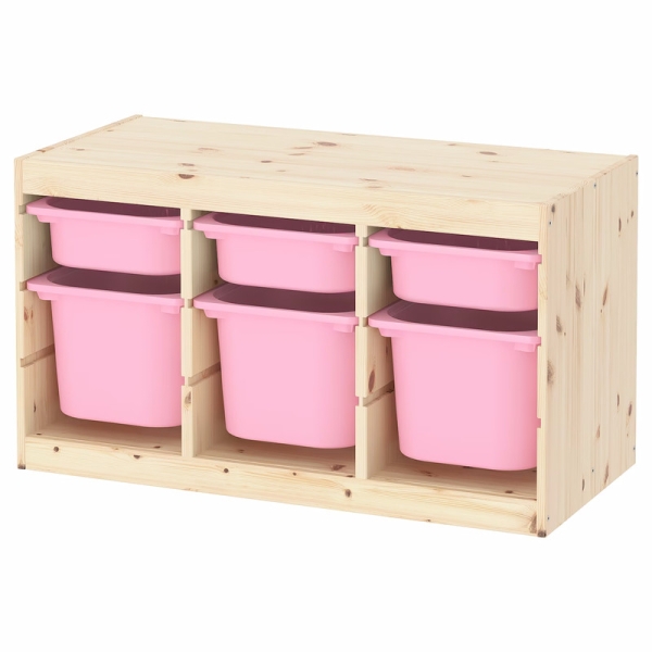 Стеллаж горизонтальный 930х440х520 ТРУФАСТ сосна,контейнеры: розовый (3С)/розовый (3Б)